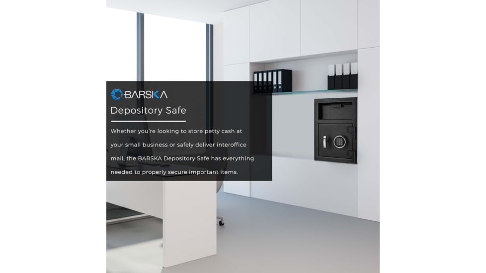 Barska DX-200 Standard Depository Keypad Safe, Anti-Fishing Baffles, Solid Steel, Black, Outer Dimensions - 14 x 14 x 20 in AX12588