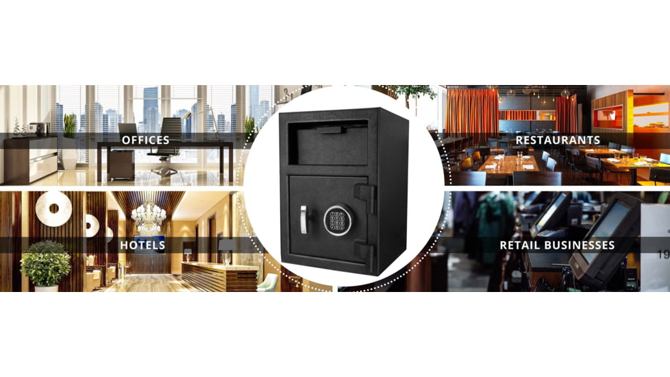 Barska DX-200 Standard Depository Keypad Safe, Anti-Fishing Baffles, Solid Steel, Black, Outer Dimensions - 14 x 14 x 20 in AX12588