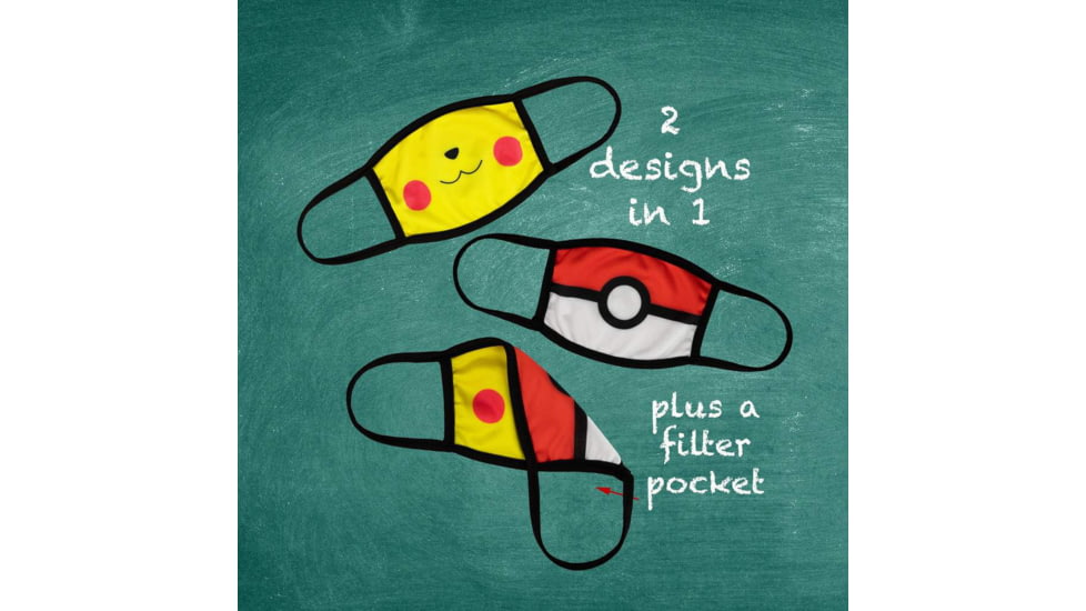 Bartact Kids Reversible 2 Ply Polyester Reusable Washable Face Mask Cover w/ Filter Slot, Small, Pokemon Pikachu, FMPOKEMN