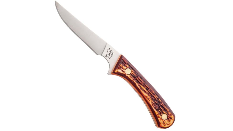 Bear and Son Knives Bird &amp; Trout Fixed Blade Knife, 3in, 440 Stainless Steel, Stag Delrin Handle w/ Leather Sheath, 751