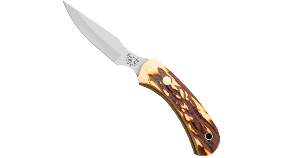 Bear and Son Knives Ergonomic Caper Fixed Blade Knife, 2.5in, High Carbon Stainless Steel, Stag Delrin Handle, SD42