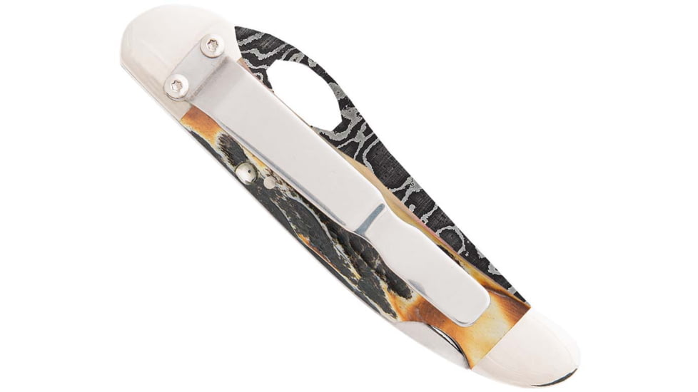 Bear and Son Knives Locking Cowhand Folding Knife, 2.88in, Damascus Steel, Genuine India Stag Bone Handle w/ Pocket Clip, 5149LD