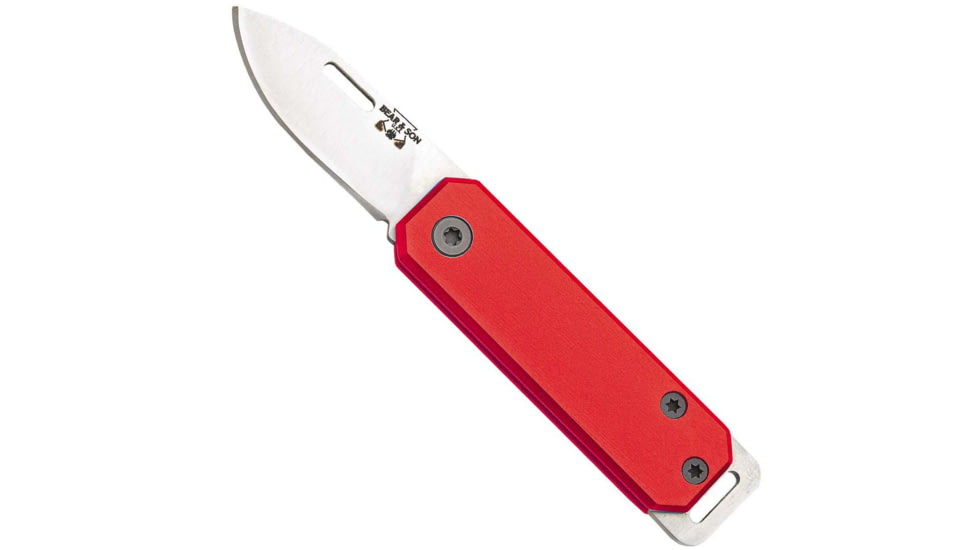 Bear and Son Knives Slip Joint Folding Knife, 1.5in, High Carbon Stainless Steel, Drop Point, Aluminum Handle, Red, 109RD