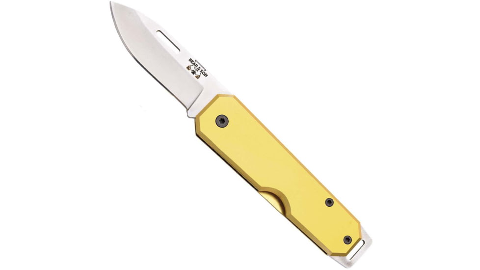 Bear and Son Knives Slip Joint Folding Knife w/ Clip, 2.38in, High Carbon Stainless Steel, Drop Point, Aluminum Handle, Yellow, 110YW