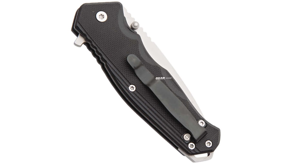 Bear Edge Sideliner Folding Knife w/Trigger, 4in, 440 Stainless Steel, Black G10 Handle, 61124B