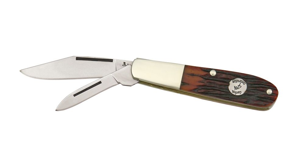 Bear &amp; Son Barlow Fold Knife, High polished 1095 Carbon Steel Blade, Red Stag Bone handl BCCRSB281