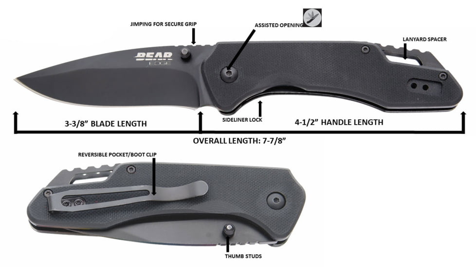 Bear &amp; Son Cutlery Black G10 Drop Point Sideliner - Be502 - 61502