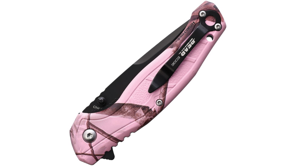 Bear &amp; Son Cutlery Brisk 2.0 Realtree Folding Knife, 4.5in Closed, 3.5in Black 440 Stainless Steel Blade, SS Soft Touch Pink Realtree Edge Handle, 61536