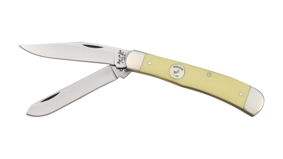 Bear &amp; Son Trapper Fold Knife, Clip and spey Blade, Smooth yellow delrin handl BCC354
