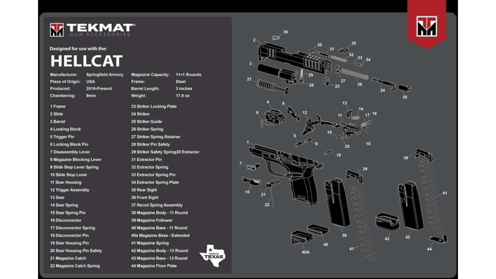 BECK TEK, LLC TEKMAT Springfield Hellcat Handgun Cleaning Mat 1, TEKR20HELLCAT