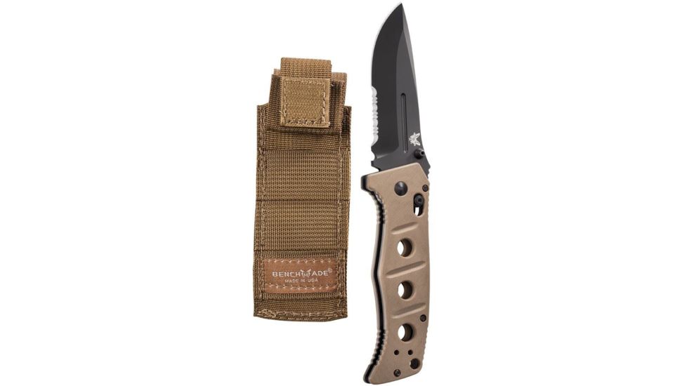 Benchmade Adamas Manual Folding Knife, Combo Edge Black Blade, Sand Handle, Sand Pouch 275SBKSN
