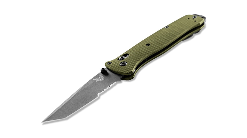 Benchmade Bailout Folding Knife, 3.38in, CPM-M4 Serrated Tanto Blade, Woodland Green Handle, 537SGY-1