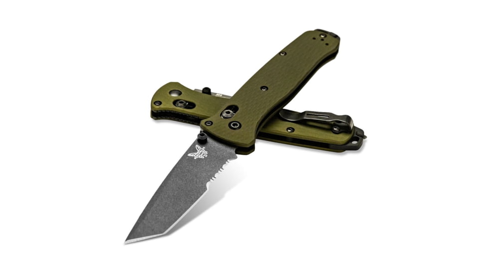 Benchmade Bailout Folding Knife, 3.38in, CPM-M4 Serrated Tanto Blade, Woodland Green Handle, 537SGY-1