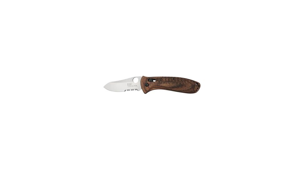 Benchmade Bone Collector Folding Caping Knife, Combo Edge, Walnut Handle, Brown Sheath 15020S-2