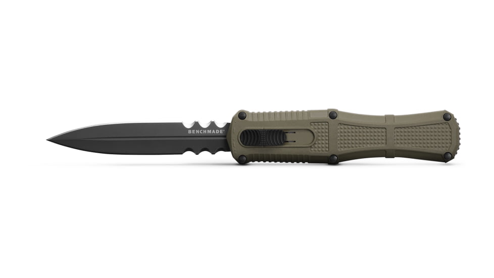 Benchmade Claymore OTF Dagger Automatic Folding Knife, 3.89in, CPM-D2 Steel, Dagger Blade, Serrated, Grivory Ranger Green, 3370SGY-1