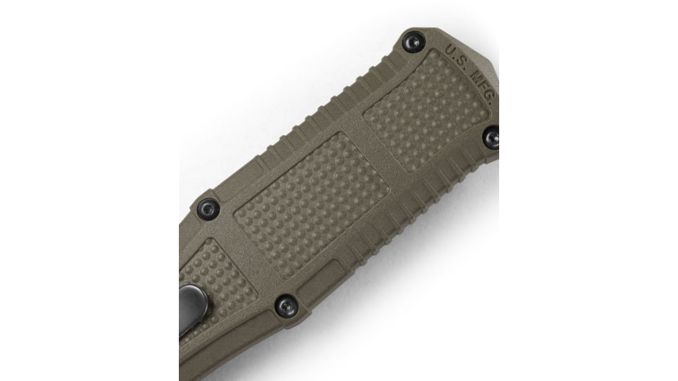 Benchmade Claymore OTF Dagger Automatic Folding Knife, 3.89in, CPM-D2 Steel, Dagger Blade, Serrated, Grivory Ranger Green, 3370SGY-1