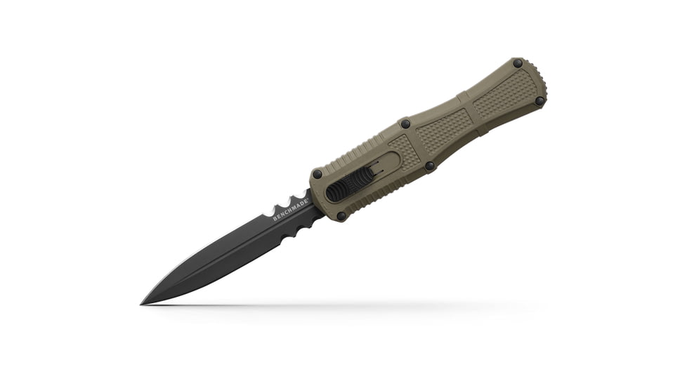 Benchmade Claymore OTF Dagger Automatic Folding Knife, 3.89in, CPM-D2 Steel, Dagger Blade, Serrated, Grivory Ranger Green, 3370SGY-1