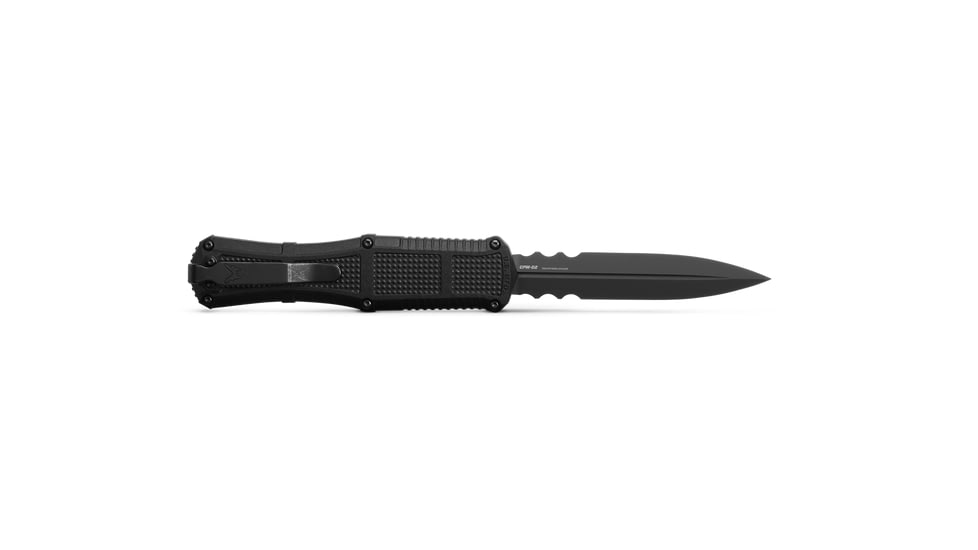 Benchmade Claymore OTF Dagger Automatic Folding Knife, 3.89in, CPM-D2 Steel, Dagger Blade, Serrated, Grivory Black, 3370SGY