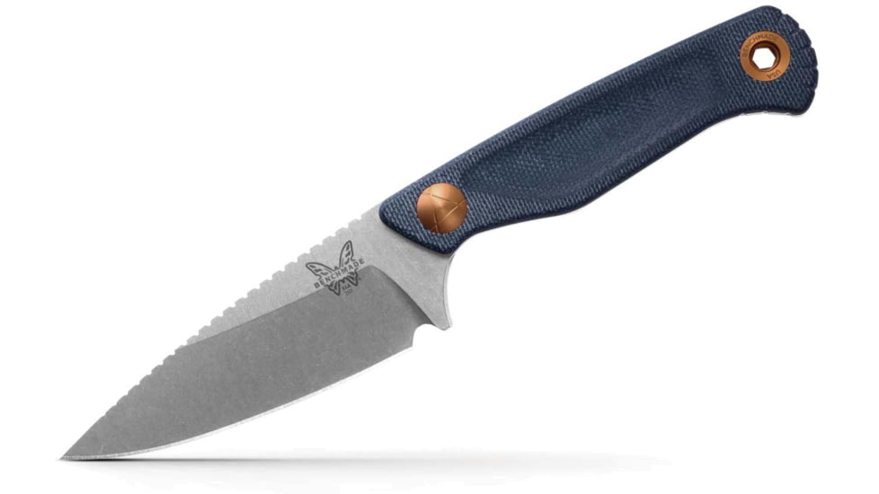 Benchmade Dacian Fixed Blade Knife, 3.54in, Magnacut Stainless Steel, Spear-Point, Micarta, Blue Denim, Brown Sheath, 203-04