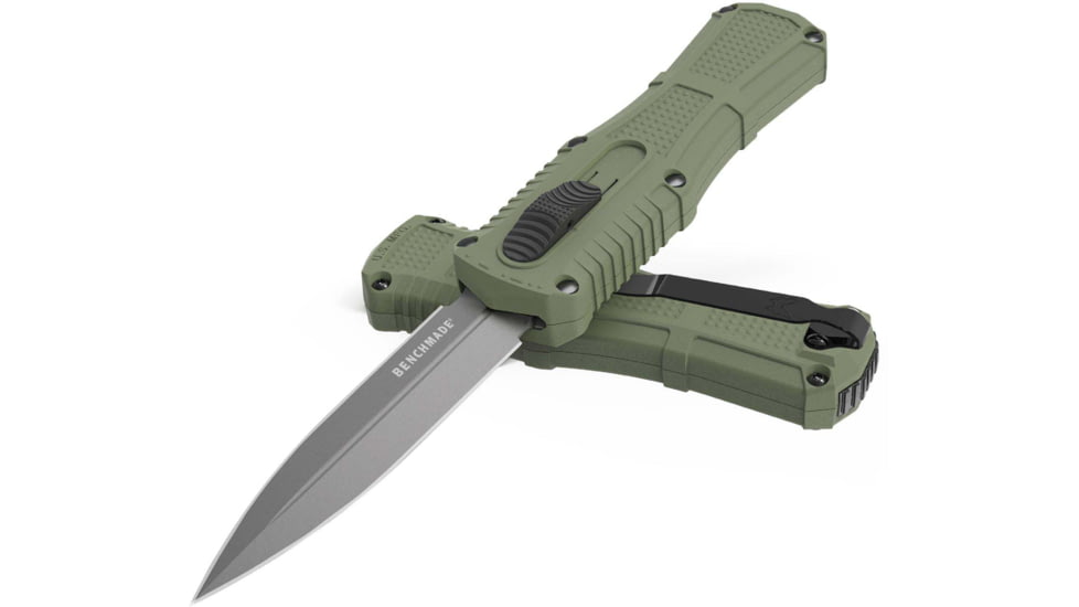 Benchmade Mini Claymore OTF Dagger Automatic Folding Knife, 3.02in, CPM-D2 Steel, Dagger Blade, Ranger Green, 3375GY-1
