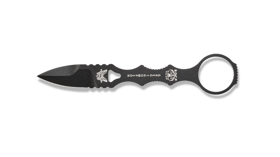 Benchmade Mini SOCP Fixed Blade Knife, 2.22in 440C Stainless Steel Spear Point Blade, Stainless Steel, Black Costed Handle, 177BK