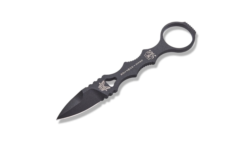 Benchmade Mini SOCP Fixed Blade Knife, 2.22in 440C Stainless Steel Spear Point Blade, Stainless Steel, Black Costed Handle, 177BK