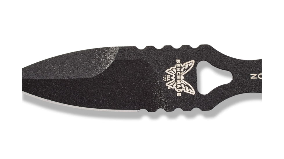 Benchmade Mini SOCP Fixed Blade Knife, 2.22in 440C Stainless Steel Spear Point Blade, Stainless Steel, Black Costed Handle, 177BK