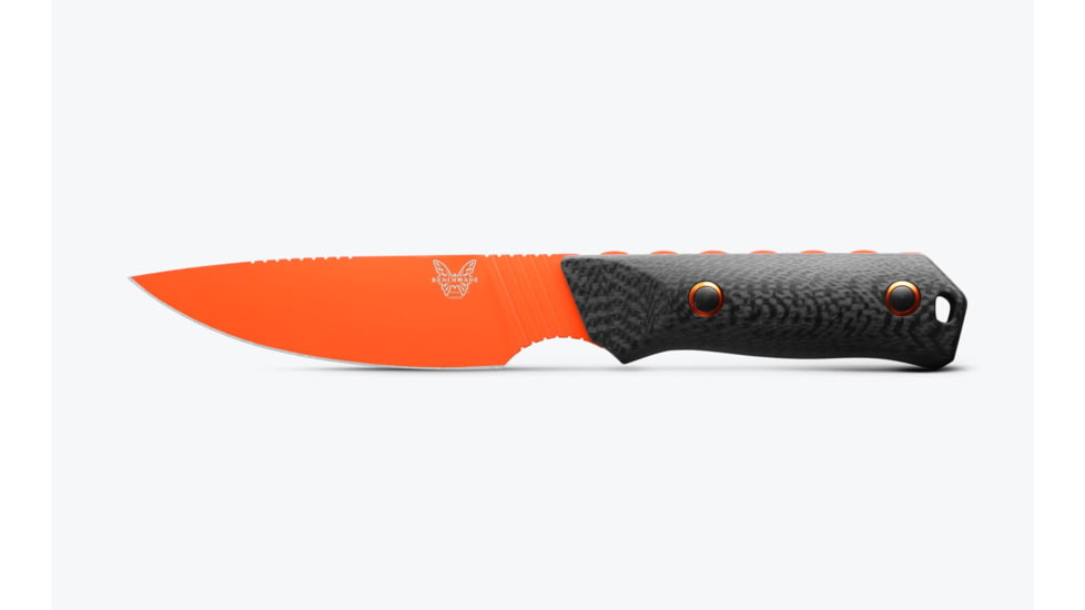 Benchmade Raghorn Fixed Blade Knife, 4in, CPM-Cru-Wear Tool Steel, Drop Point Blade, Carbon Fiber 3K Twill, Black/Orange Handle, 15600OR