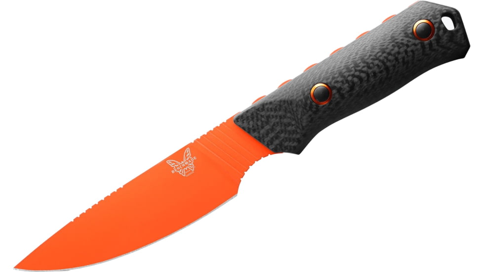 Benchmade Raghorn Fixed Blade Knife, 4in, CPM-Cru-Wear Tool Steel, Drop Point Blade, Carbon Fiber 3K Twill, Black/Orange Handle, 15600OR