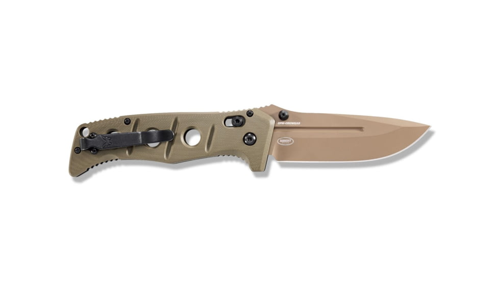 Benchmade Sibert Adamas Axis Stud Folding Knife, 3.82in CPM-CruWear Steel Drop Point Flat Earth Coated Blade, Contoured G-10 Handle, 275FE-2