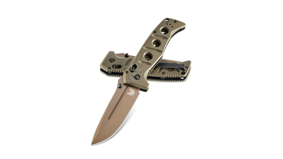 Benchmade Sibert Adamas Axis Stud Folding Knife, 3.82in CPM-CruWear Steel Drop Point Flat Earth Coated Blade, Contoured G-10 Handle, 275FE-2