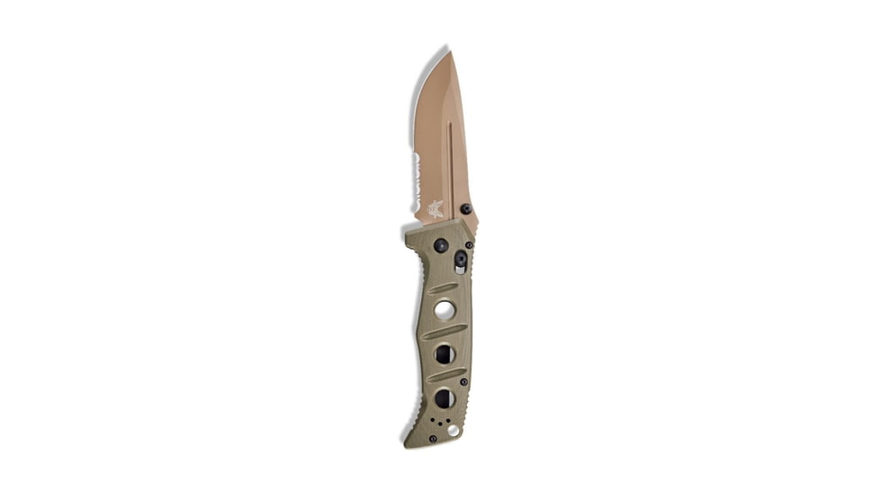 Benchmade Sibert Adamas Axis Stud Folding Knife, 3.82in CPM-CruWear Steel Drop Point Serrated Flat Earth Coated Blade, Contoured G-10 Handle, 275SFE-2