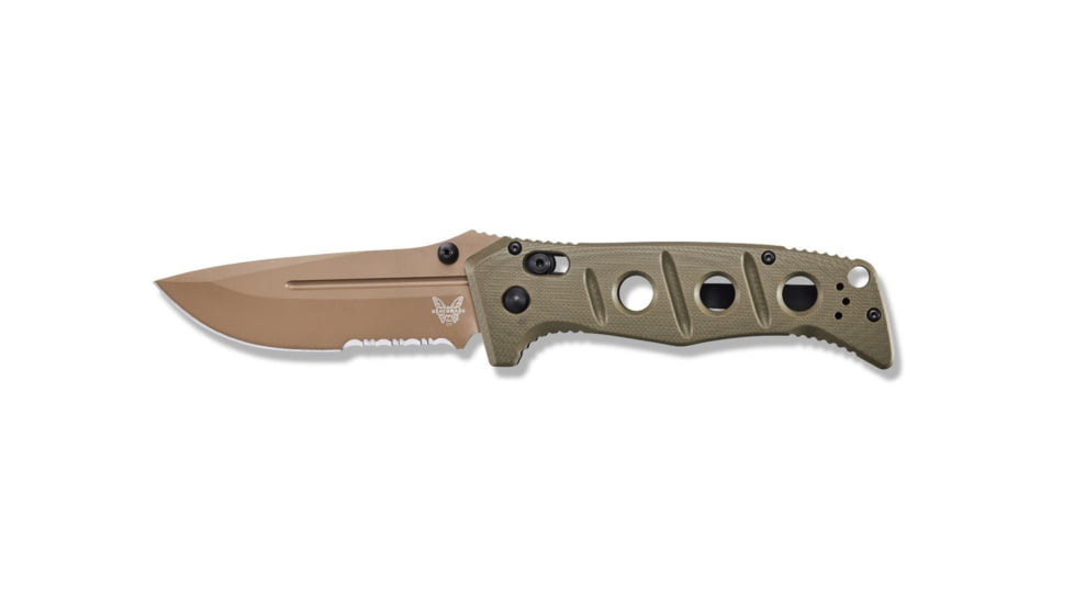 Benchmade Sibert Adamas Axis Stud Folding Knife, 3.82in CPM-CruWear Steel Drop Point Serrated Flat Earth Coated Blade, Contoured G-10 Handle, 275SFE-2