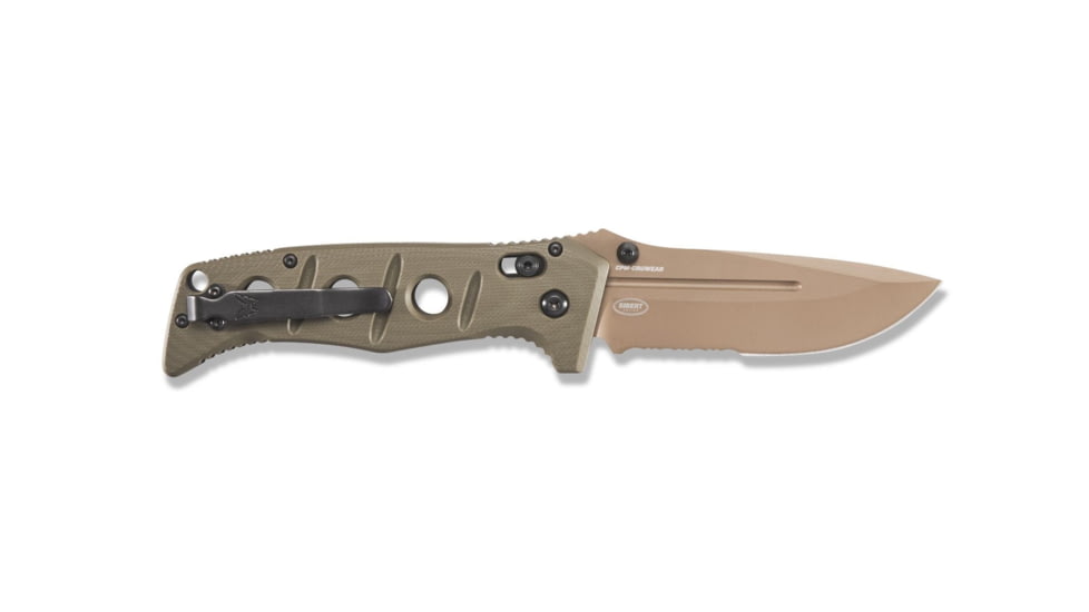 Benchmade Sibert Adamas Axis Stud Folding Knife, 3.82in CPM-CruWear Steel Drop Point Serrated Flat Earth Coated Blade, Contoured G-10 Handle, 275SFE-2