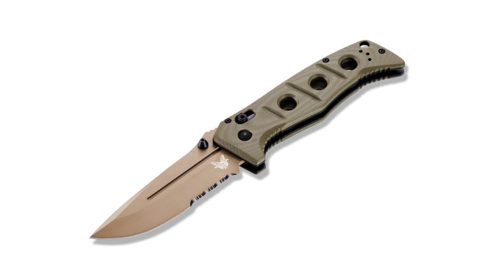 Benchmade Sibert Adamas Axis Stud Folding Knife, 3.82in CPM-CruWear Steel Drop Point Serrated Flat Earth Coated Blade, Contoured G-10 Handle, 275SFE-2