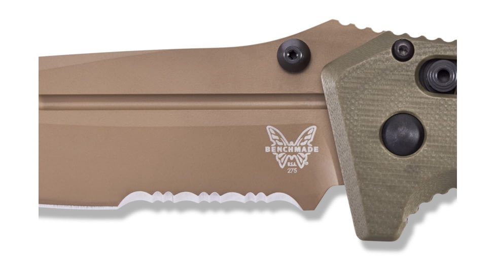 Benchmade Sibert Adamas Axis Stud Folding Knife, 3.82in CPM-CruWear Steel Drop Point Serrated Flat Earth Coated Blade, Contoured G-10 Handle, 275SFE-2