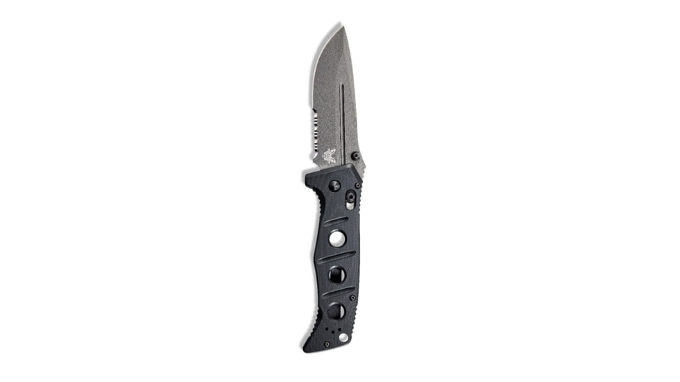 Benchmade Sibert Adamas Axis Stud Folding Knife, 3.82in CPM-CruWear Steel Drop Point Serrated Grey Coated Blade, Contoured G-10 Handle, 275SGY-1