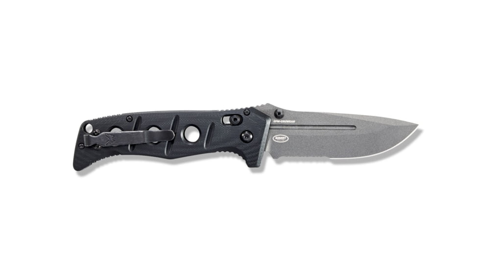 Benchmade Sibert Adamas Axis Stud Folding Knife, 3.82in CPM-CruWear Steel Drop Point Serrated Grey Coated Blade, Contoured G-10 Handle, 275SGY-1