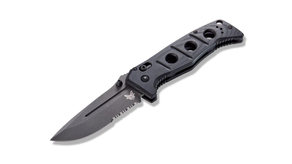 Benchmade Sibert Adamas Axis Stud Folding Knife, 3.82in CPM-CruWear Steel Drop Point Serrated Grey Coated Blade, Contoured G-10 Handle, 275SGY-1