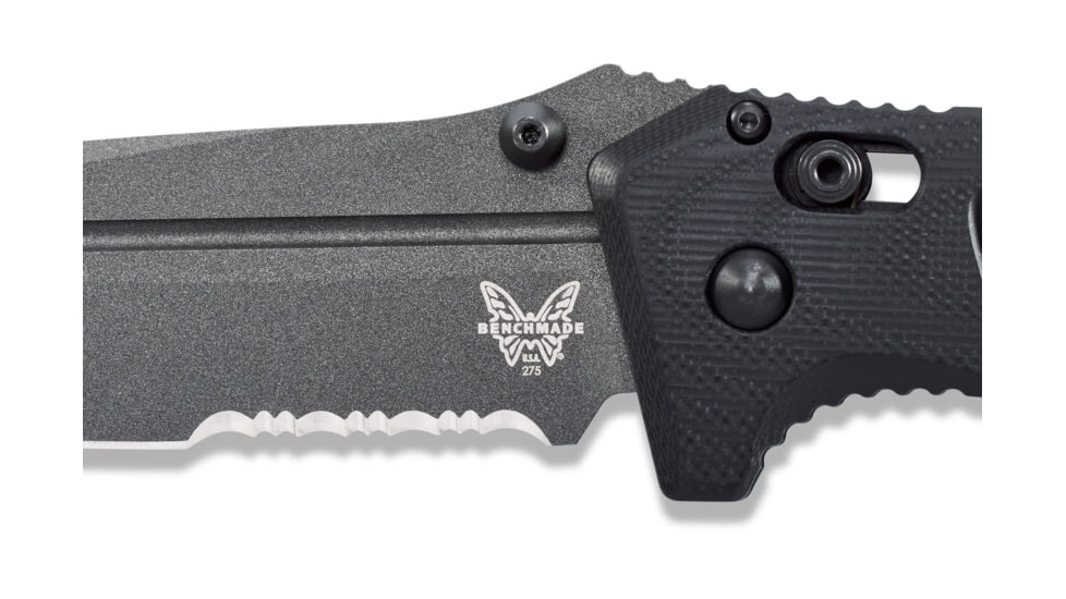 Benchmade Sibert Adamas Axis Stud Folding Knife, 3.82in CPM-CruWear Steel Drop Point Serrated Grey Coated Blade, Contoured G-10 Handle, 275SGY-1