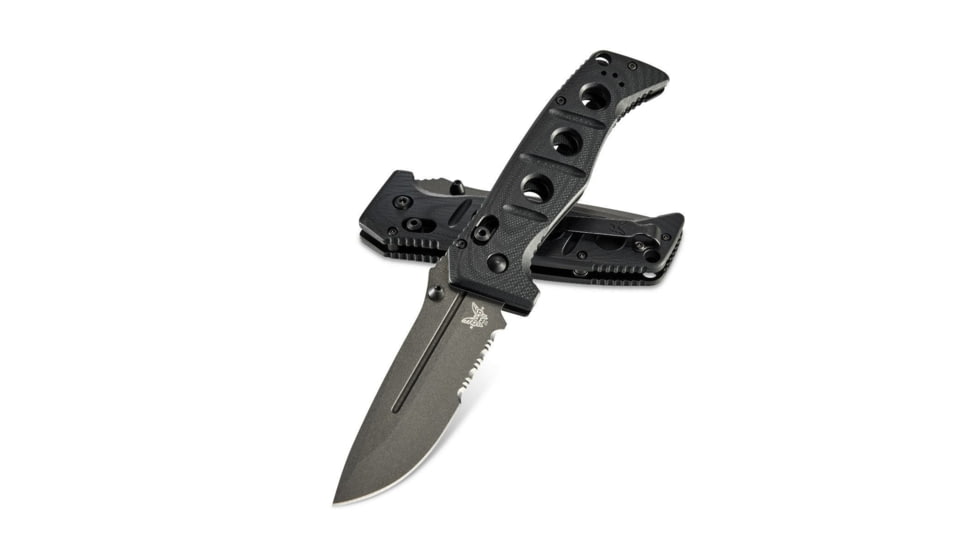Benchmade Sibert Adamas Axis Stud Folding Knife, 3.82in CPM-CruWear Steel Drop Point Serrated Grey Coated Blade, Contoured G-10 Handle, 275SGY-1