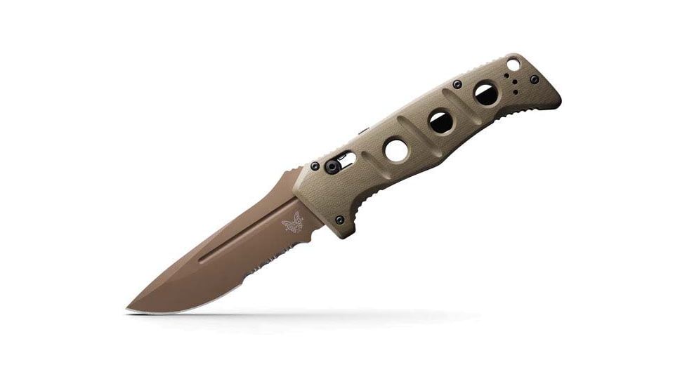 Benchmade Sibert Auto Adamas Axis Stud Automatic Folding Knife, 3.8in CPM-CruWear Steel Drop Point Serrated Flat Earth Coated Blade, G10 Handle, 2750SFE-2