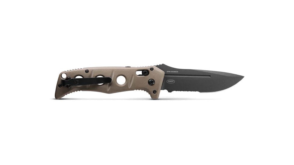 Benchmade Sibert Auto Adamas Axis Stud Automatic Folding Knife, 3.8in CPM-CruWear Steel Drop Point Serrated Grey Coated Blade, G10 Handle, 2750SGY-3