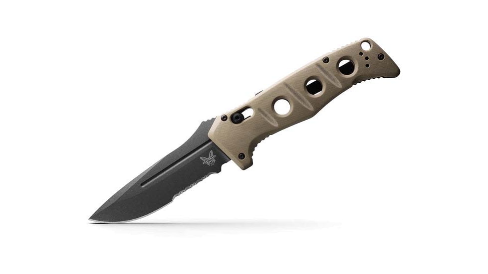Benchmade Sibert Auto Adamas Axis Stud Automatic Folding Knife, 3.8in CPM-CruWear Steel Drop Point Serrated Grey Coated Blade, G10 Handle, 2750SGY-3