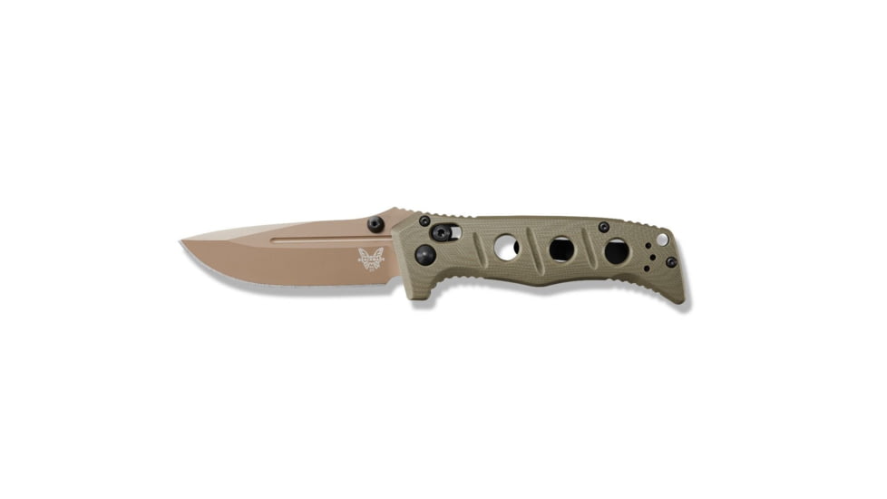 Benchmade Sibert Mini Adamas Axis Stud Folding Knife, 3.25in CPM-CruWear Steel Drop Point Flat Earth Coated Blade, Contoured G-10 Handle, 273FE-2