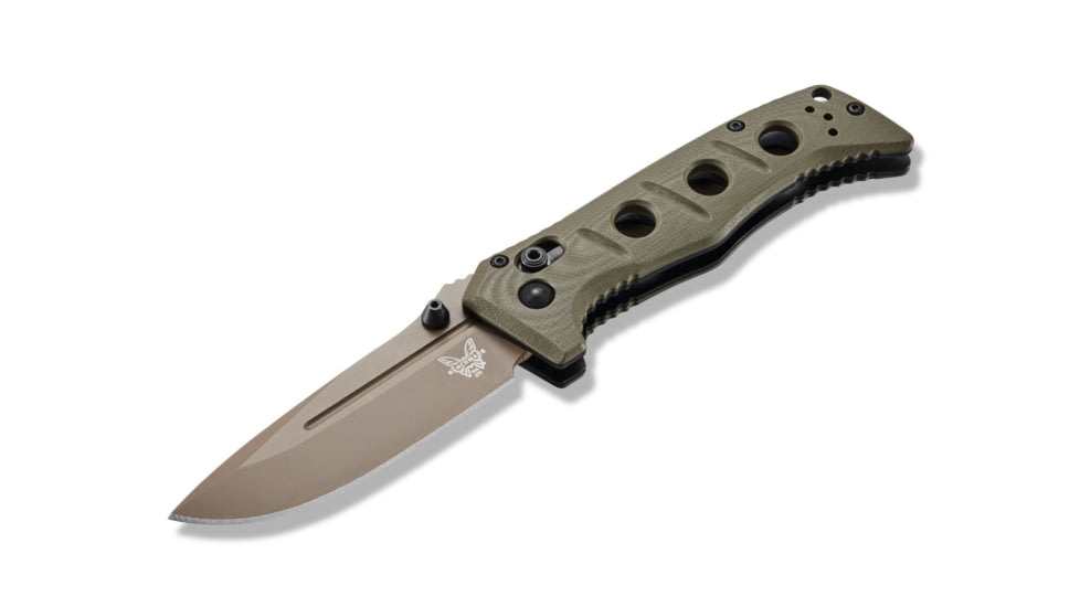 Benchmade Sibert Mini Adamas Axis Stud Folding Knife, 3.25in CPM-CruWear Steel Drop Point Flat Earth Coated Blade, Contoured G-10 Handle, 273FE-2