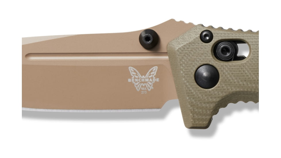 Benchmade Sibert Mini Adamas Axis Stud Folding Knife, 3.25in CPM-CruWear Steel Drop Point Flat Earth Coated Blade, Contoured G-10 Handle, 273FE-2