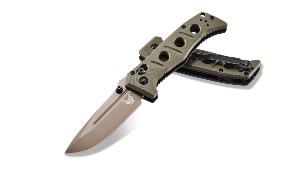 Benchmade Sibert Mini Adamas Axis Stud Folding Knife, 3.25in CPM-CruWear Steel Drop Point Flat Earth Coated Blade, Contoured G-10 Handle, 273FE-2