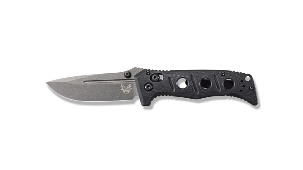 Benchmade Sibert Mini Adamas Axis Stud Folding Knife, 3.25in CPM-CruWear Steel Drop Point Grey Coated Blade, Contoured G-10 Handle, 273GY-1