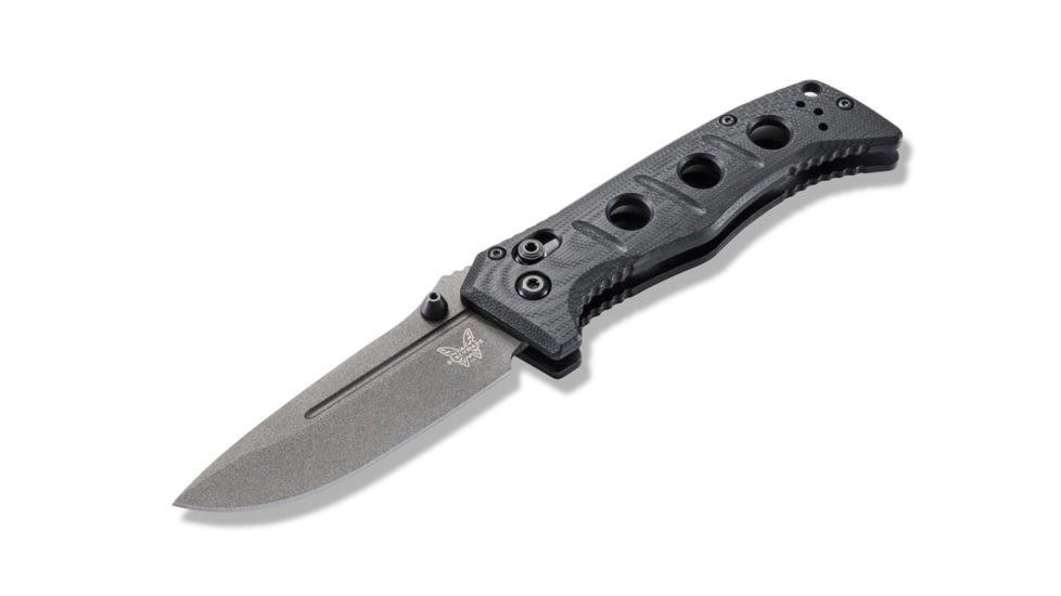 Benchmade Sibert Mini Adamas Axis Stud Folding Knife, 3.25in CPM-CruWear Steel Drop Point Grey Coated Blade, Contoured G-10 Handle, 273GY-1
